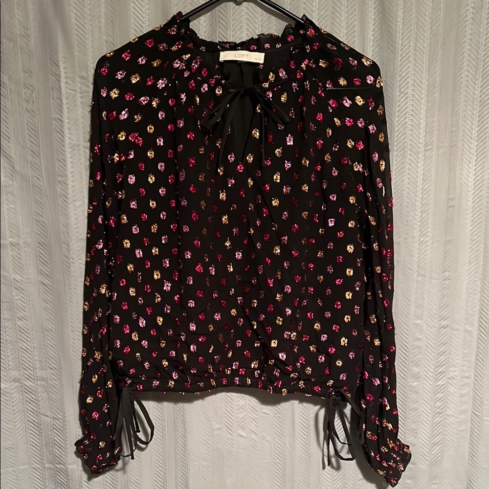 LOFT Petites Shimmer Tie Hem Blouse